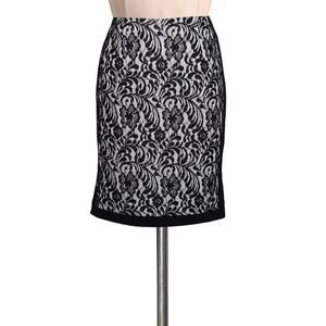 WORTHINGTON Petite Black White Lace Pencil Skirt 6P